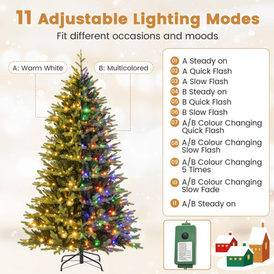 Lucktree 7ft Hinged Xmas Full Tree with 470 Warm White & Multicolored LED Lights