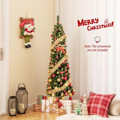 Lucktree 5ft / 6ft / 7ft / 8ft Artificial Skinny Xmas Tree with Quick Shape Technology