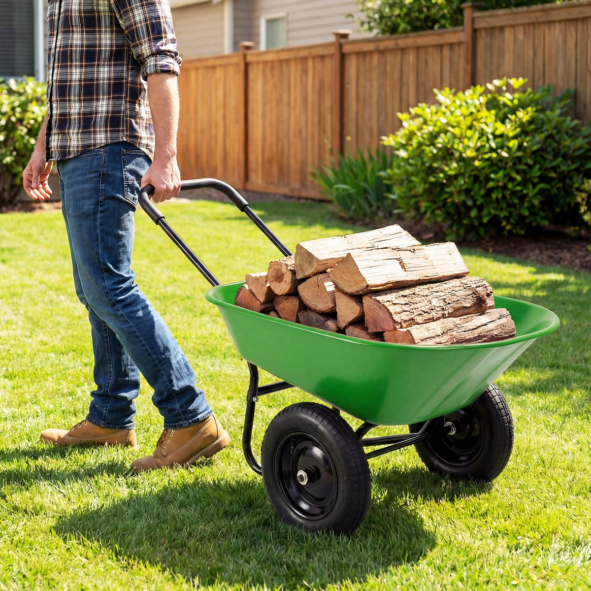 Lucktree Dual-Wheel Garden Cart for Outdoor Yard Lawn Gardening Construction Use