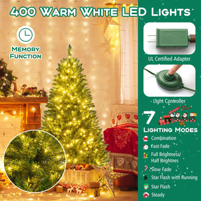 Lucktree Pre-Lit Artificial Christmas Tree with 7 Lighting Modes & Folding Metal Stand