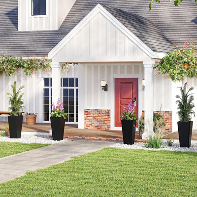 Lucktree Set of 2 Outdoor Wicker Flower Pot 30 Inch Tall Planters with Drainage System