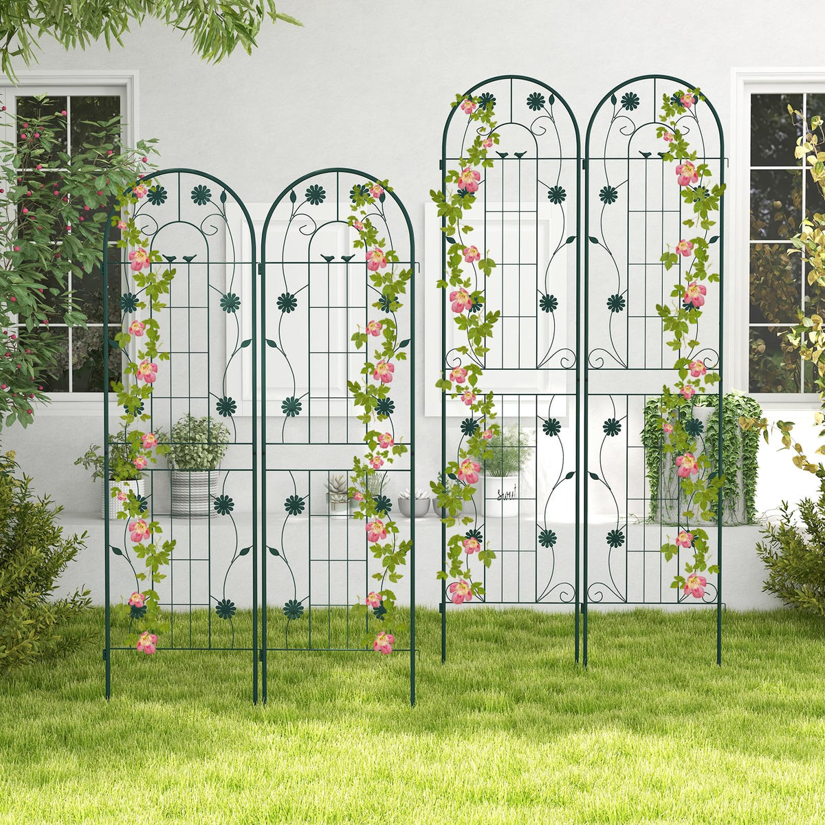 Lucktree Garden Trellis, Tall Galvanized Steel Trellis for Climbing Plants