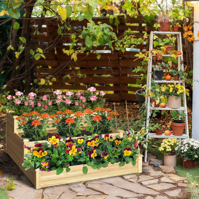 Lucktree 3 Tier Raised Garden Bed, Wood Planter Box 48 x 48 x 22 Inch Vegetable Flower Herb Fruit Growing Bed Kit