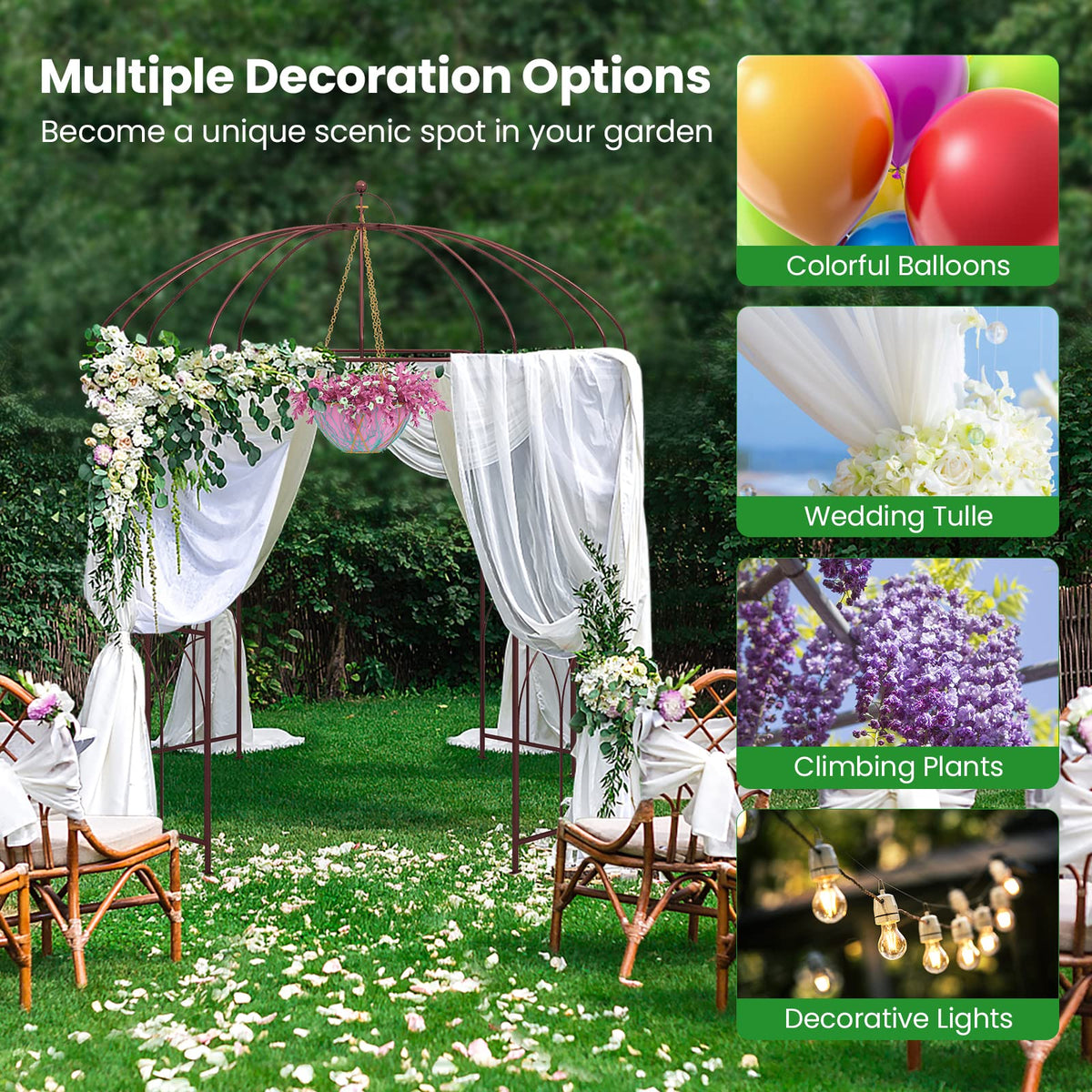 Lucktree Birdcage Shape Garden Arbor, 8.4ft High x 7ft Wide