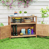 Lucktree Outdoor Potting Bench Acacia Wood Large Planting Workstation with 2-Door Storage Cabinet