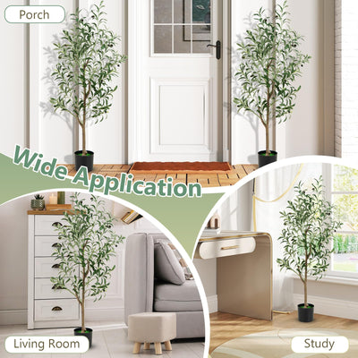 Lucktree 4.5ft Artificial Olive Tree, Tall Fake Potted Olive Silk Tree with Realistic Fruits, 2 Pack