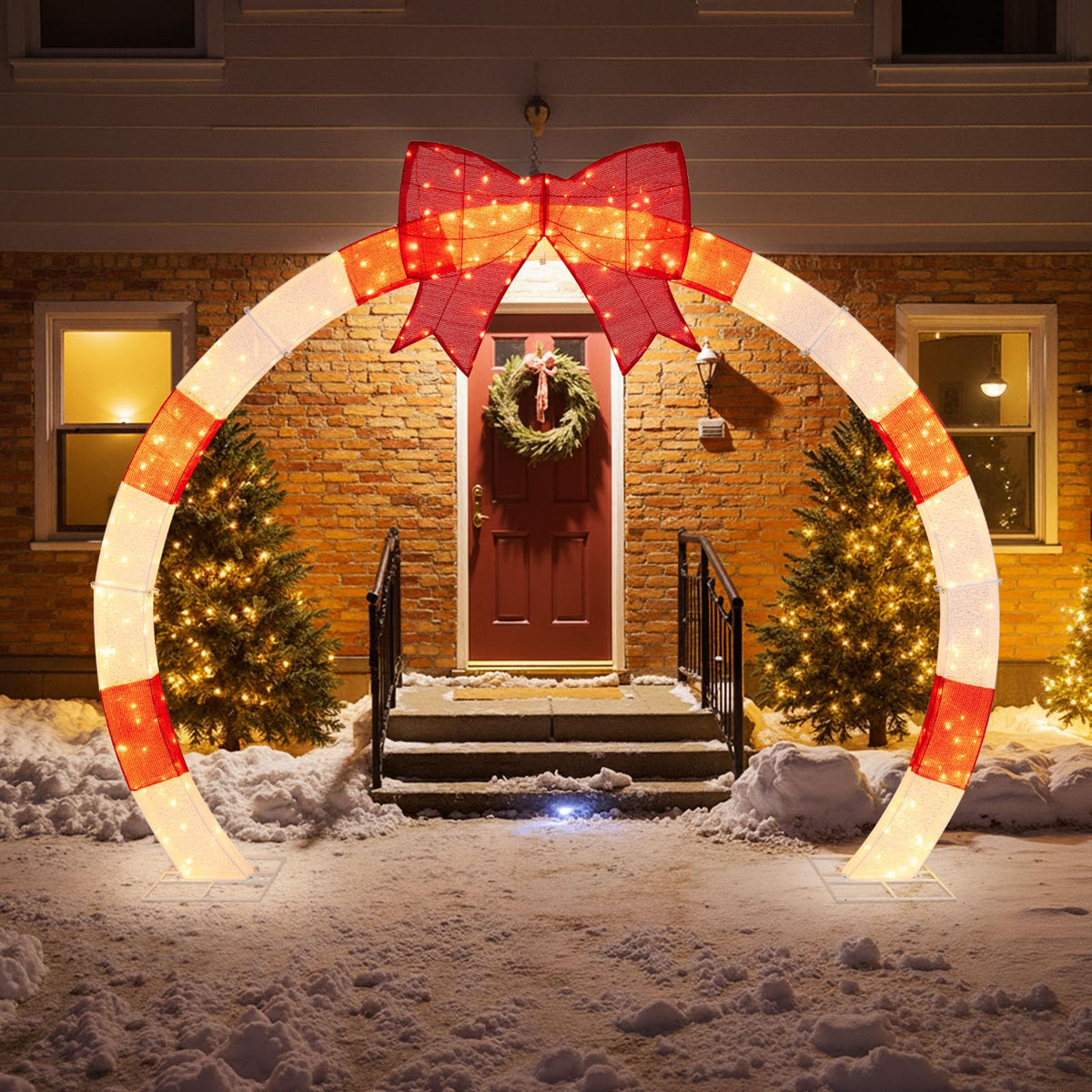 Lucktree 10.4 Feet Christmas Archway with Large Bow and LED Lights