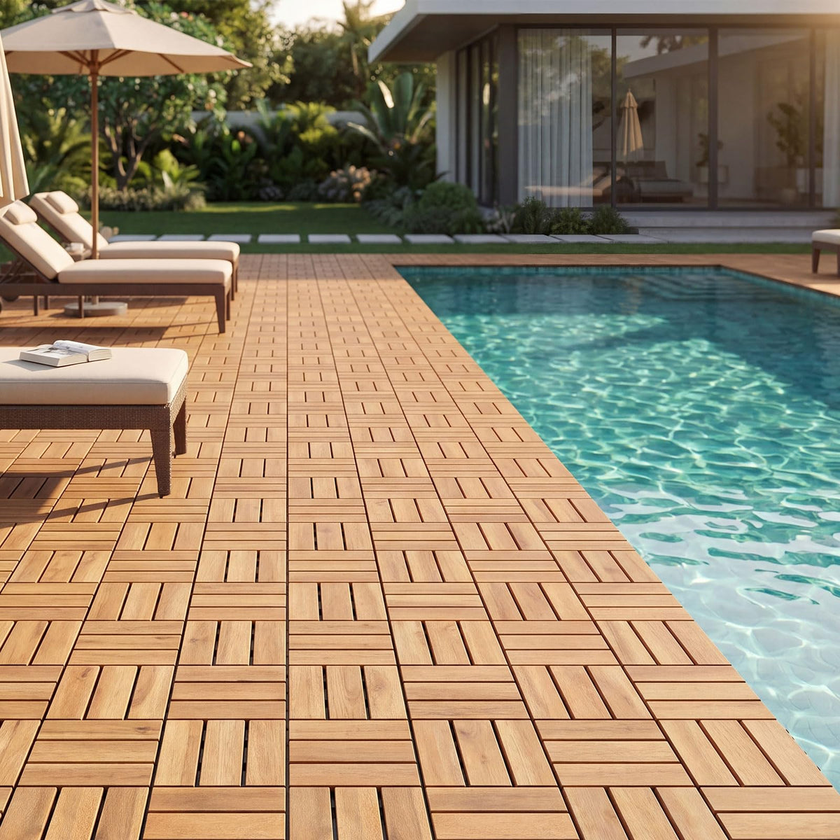 Lucktree 12" x 12" Interlocking Acacia Wood Deck Tiles