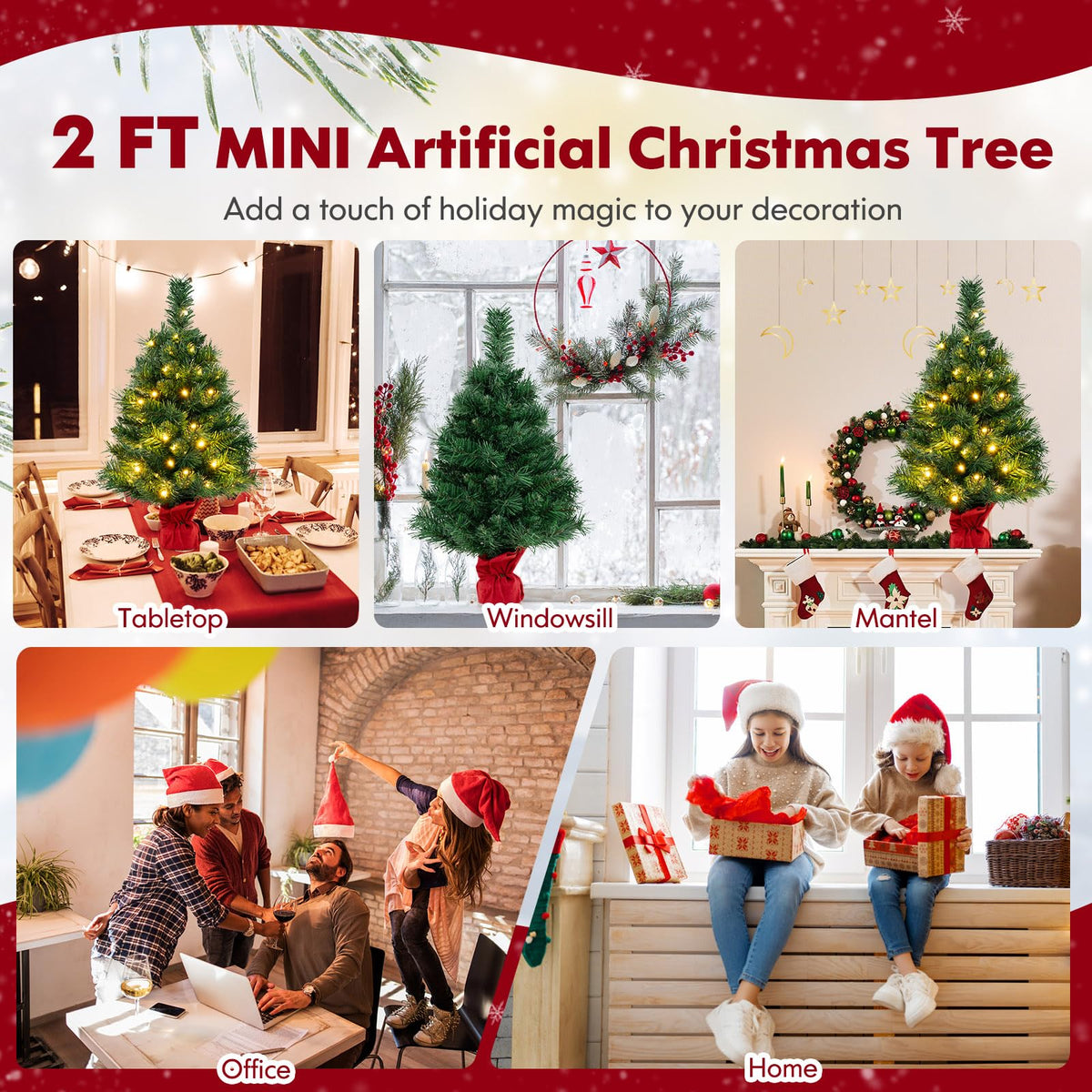 Lucktree Tabletop Battery Operated Small Fir Xmas Tree with Warm White LED Lights