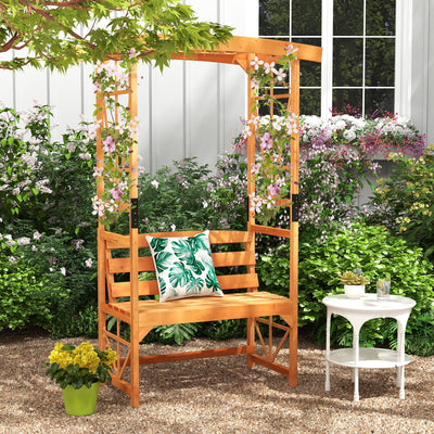 Lucktree Garden Arbor with Bench - Wooden Garden Arch Trellis for Climbing Plants Vines, 2-Person Outdoor Bench