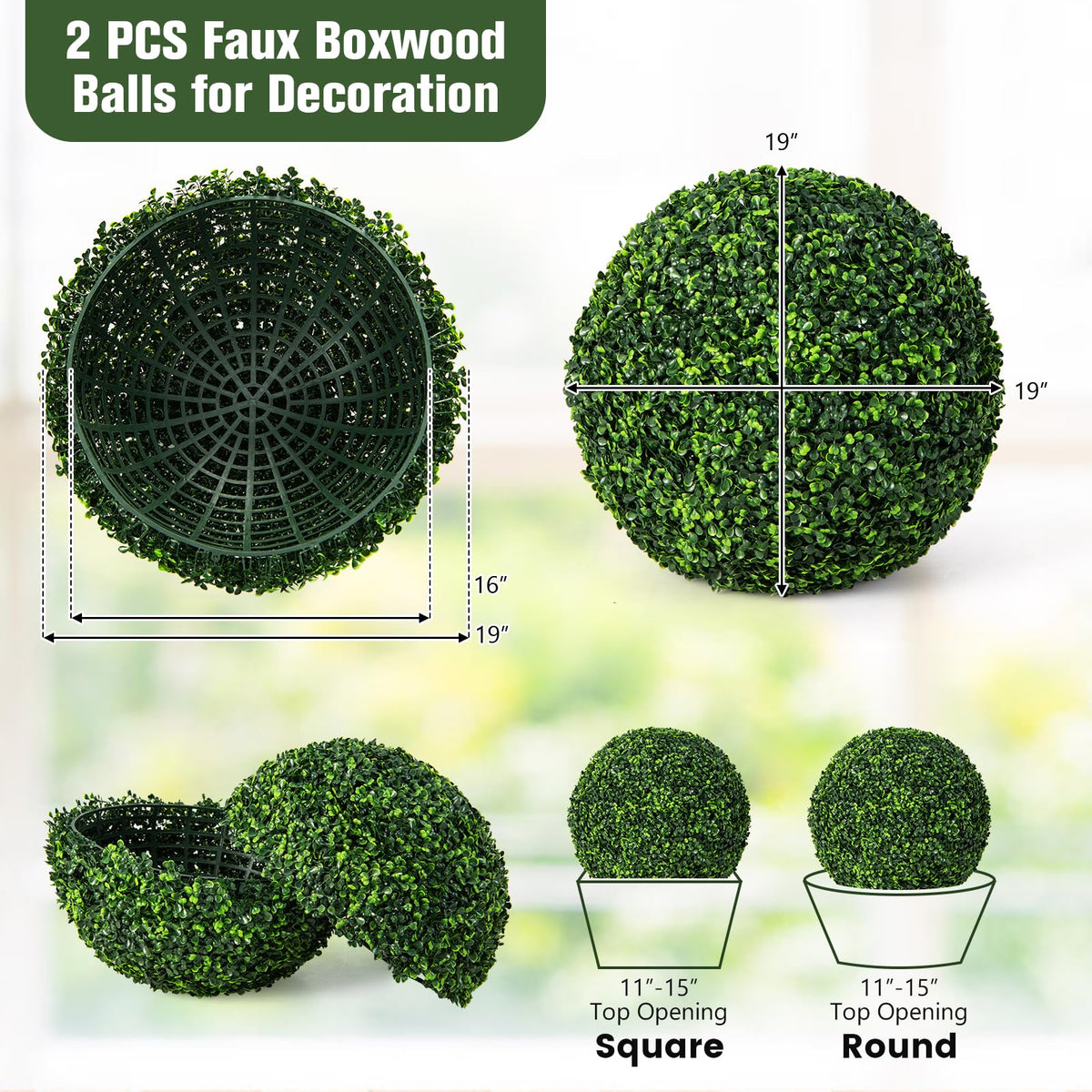 Lucktree 2 PCS 19.5 Inch Artificial Plant Topiary Ball, Round Holly Faux Boxwood Balls