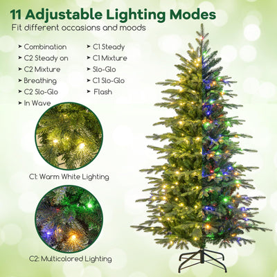 Lucktree 6ft Pre-Lit Artificial Christmas Tree with 714 PVC & PE Tips, 260 Multicolored & Warm White LED Lights, 11 Modes