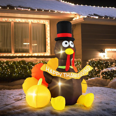 Lucktree 5 FT Thanksgiving Inflatable Turkey with Pumpkin, Blow up Decoration with LED Lights