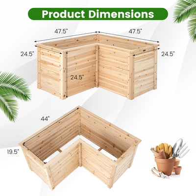 Lucktree Raised Garden Bed, 47.5" x 47.5" x 24.5" Wooden Planter Box, Outdoor L-Shaped Deep Garden Bed for Sapling Flower Herb Vegetable Fruit