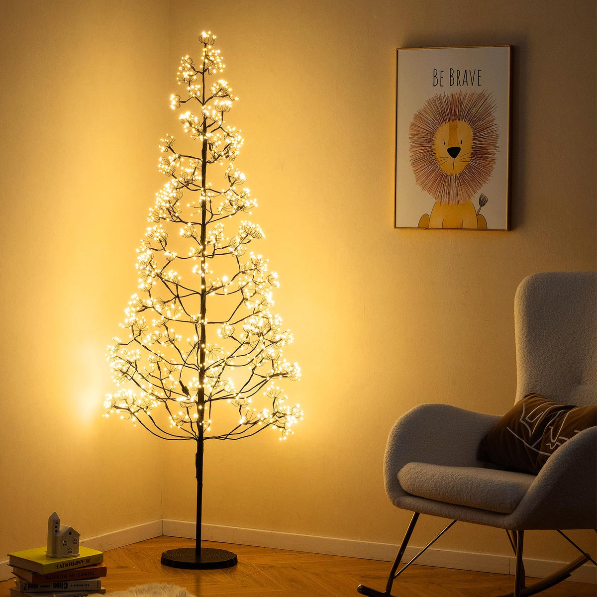 Lucktree 5/6/7 FT LED Alpine Tree with 1000 Warm White LED Lights, Pre-lit Artificial Cedar with Weighted Base