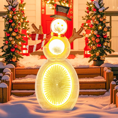 Lucktree 2.6 FT Lighted Christmas Decoration, Pre-Lit 2D Snowman with 3 Infinity Mirror Lights