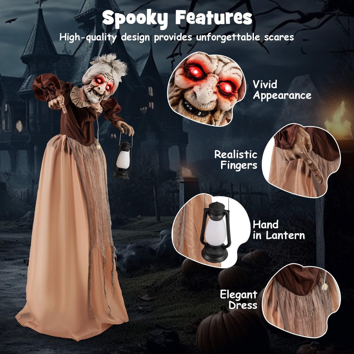 Lucktree Halloween Animatronic, Talking Zombie Maid in Lantern