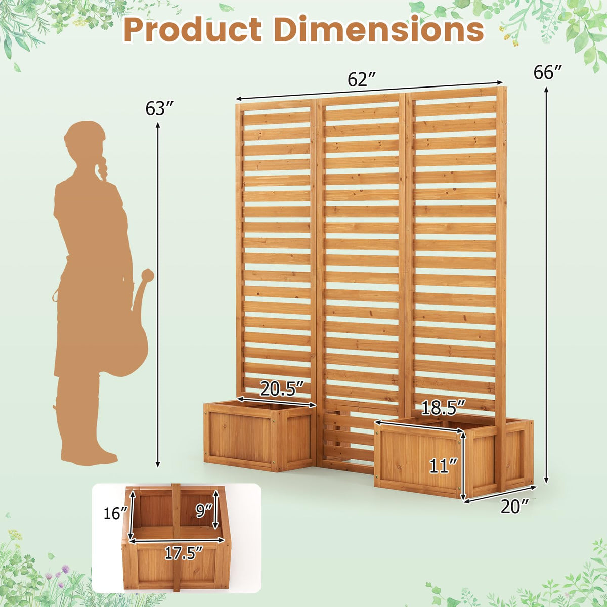 Lucktree Outdoor Wooden Privacy Screen with Planter Box