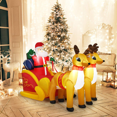 Lucktree 7.5 FT Christmas Inflatable Lighted Santa Claus on Sleigh with Reindeers & Gift Boxes