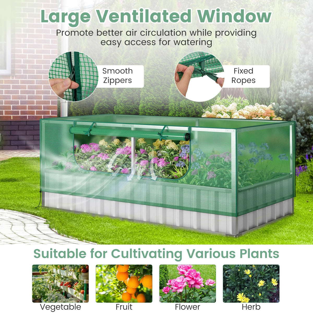 Lucktree 69”x36”x28” Raised Garden Bed with Cover, 16.5 Cu.Ft Galvanized Steel Planter Box Kit