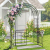 Lucktree Garden Arbor with Gate, 84" H x 54" W Metal Arch Trellis for Climbing Plants Rose Vines