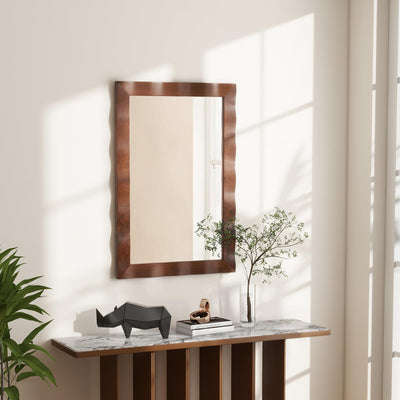 Lucktree 41.5" x 28" Farmhouse Wall Mirror, Rubber Wood Rustic Style Wall Mirror
