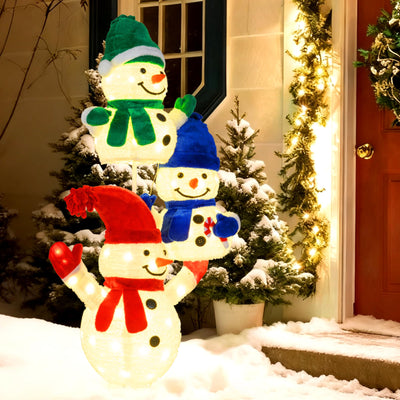 Lucktree 5 FT Christmas Lighted 3 Stacked Snowman Decoration
