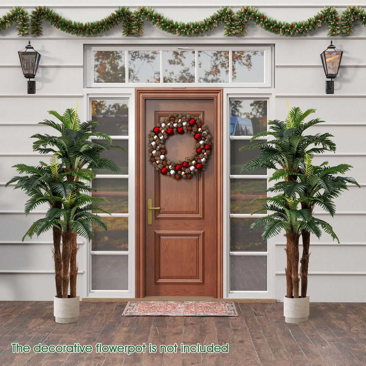 Lucktree 6.3 ft Tall Fake Tropical Plant with 45 + 3 Adjustable Leaves 3 Real Barks & Moss (2 Pack)