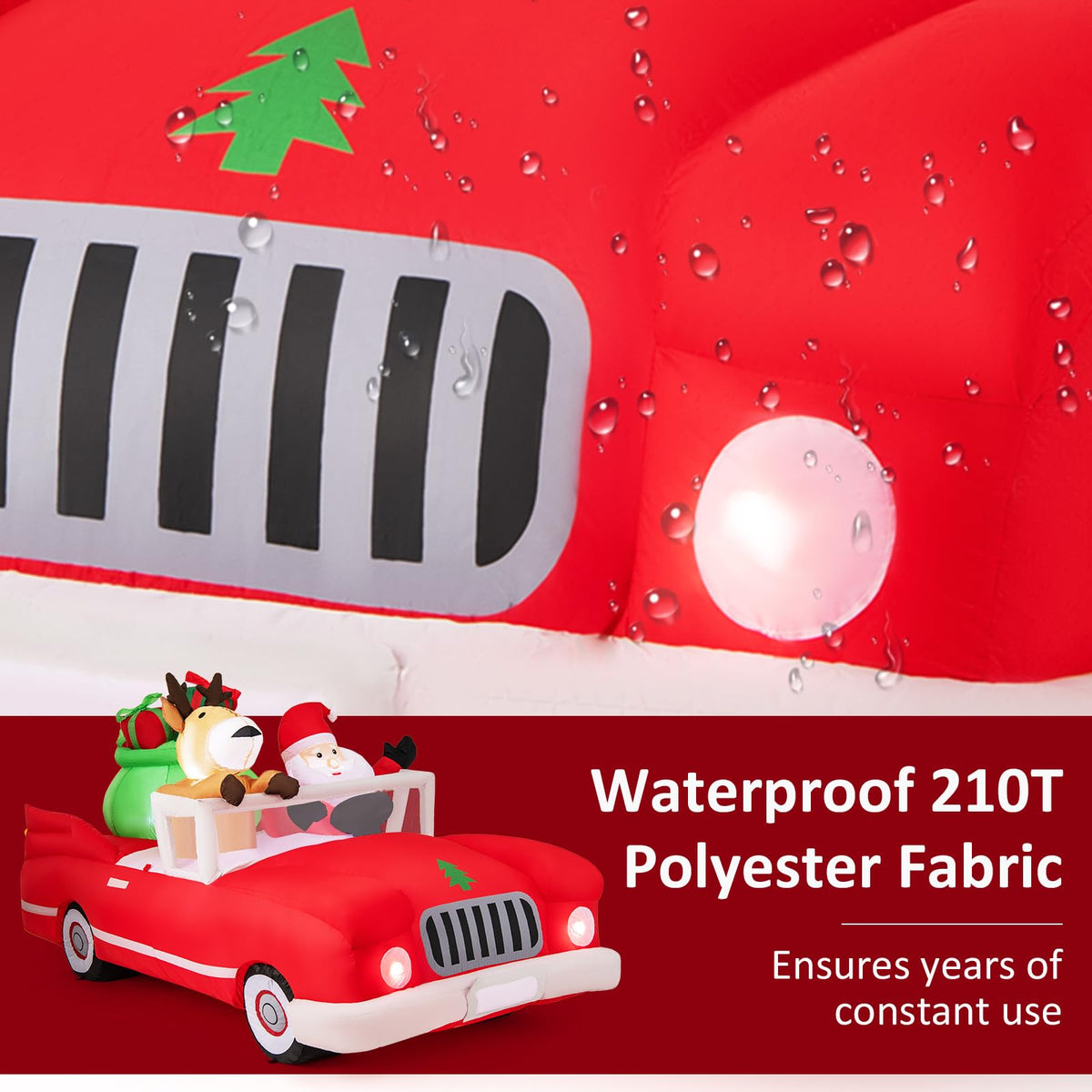 Lucktree 7.7 FT Long Lighted Xmas Inflatable Santa Claus & Reindeer Driving Red Car Gift Boxes