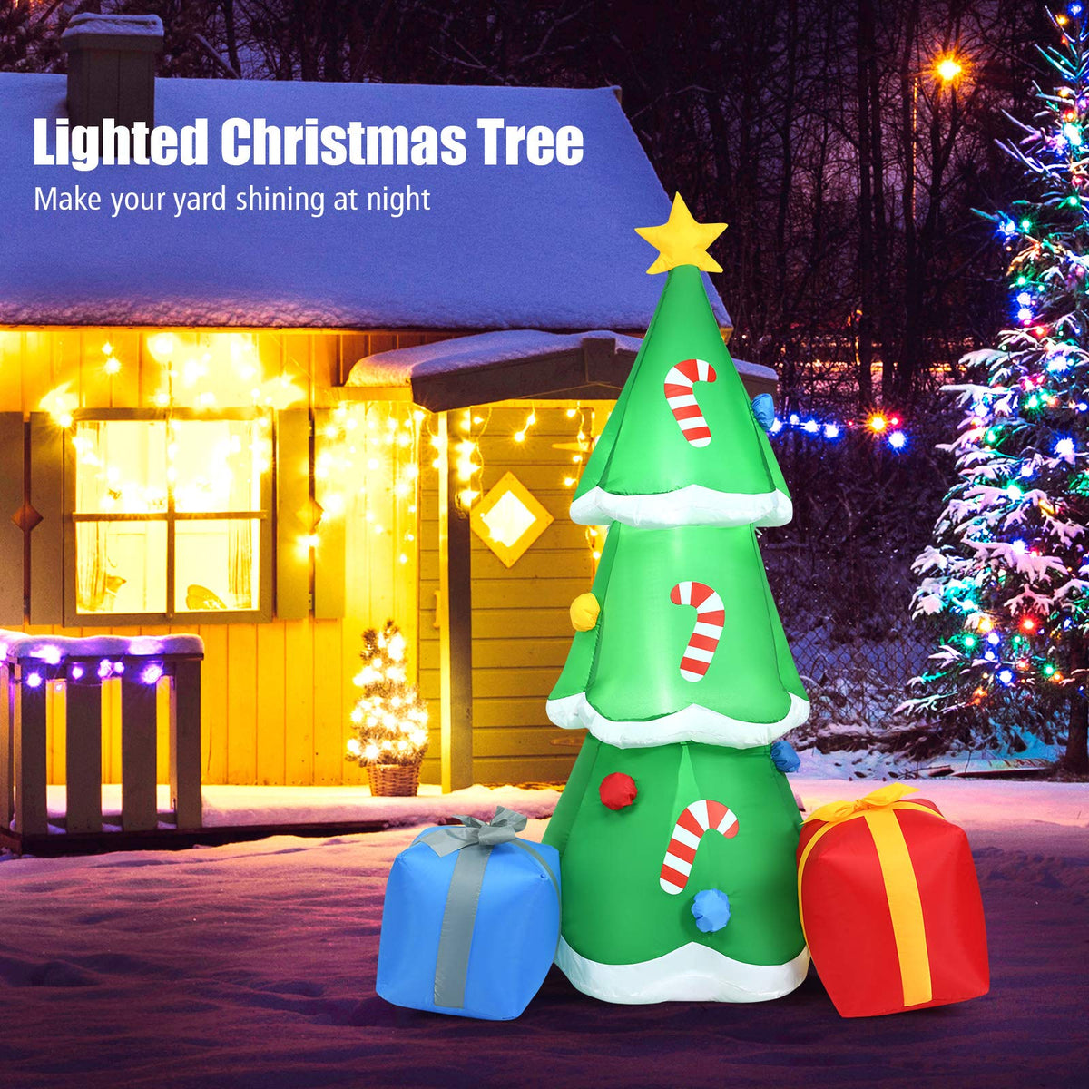 6FT Inflatable Christmas Tree w/Gift Boxes Blow Up Lighted Outdoor Decoration
