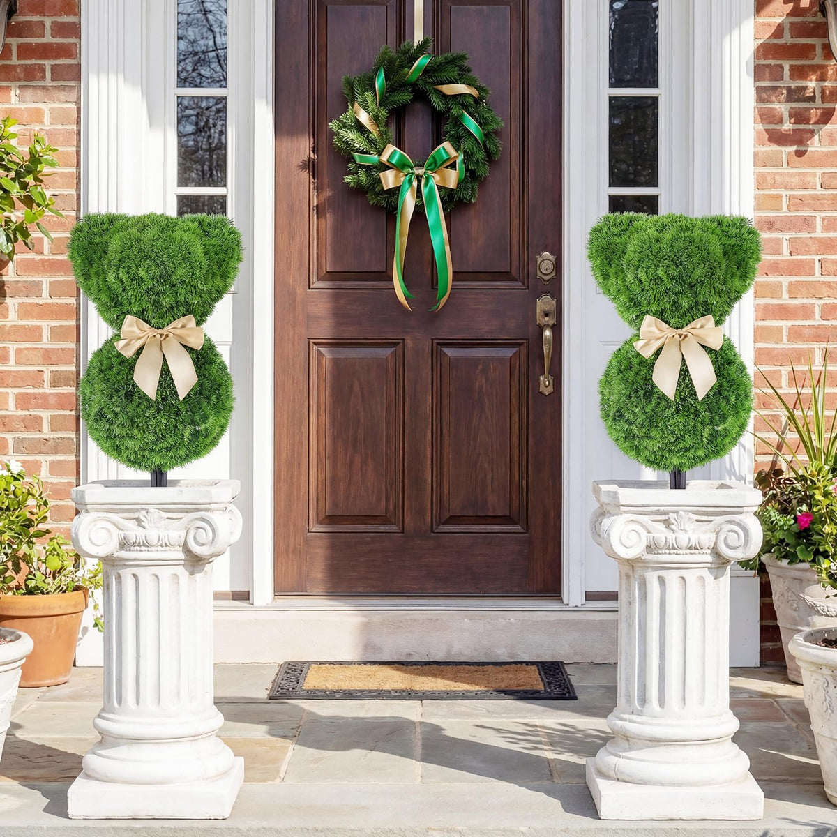 Lucktree 2 Pcs Teddy Bear Topiary Trees 16.5”Sun-Resistant Faux Boxwood Plants