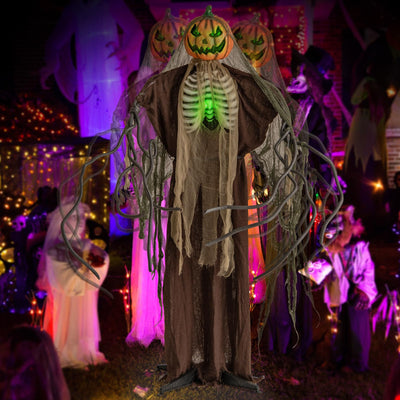 Lucktree 6 FT Halloween Light Up Talking Ghost Pumpkin with Glowing Ribs and Moving Head