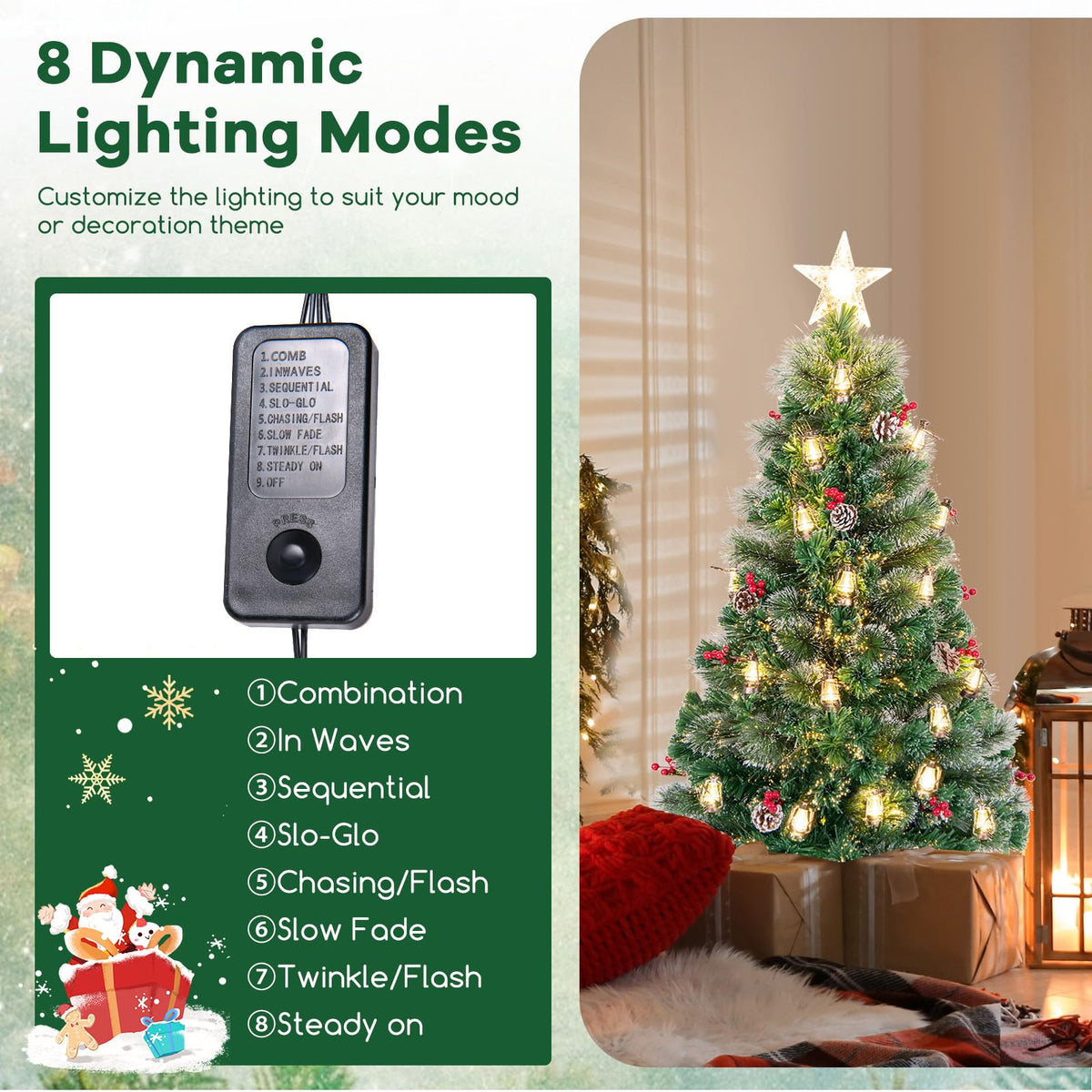 Lucktree Pre-Lit Fiber Optic Christmas Tree, Artificial Snowy Xmas Tree with Warm White LED Lights