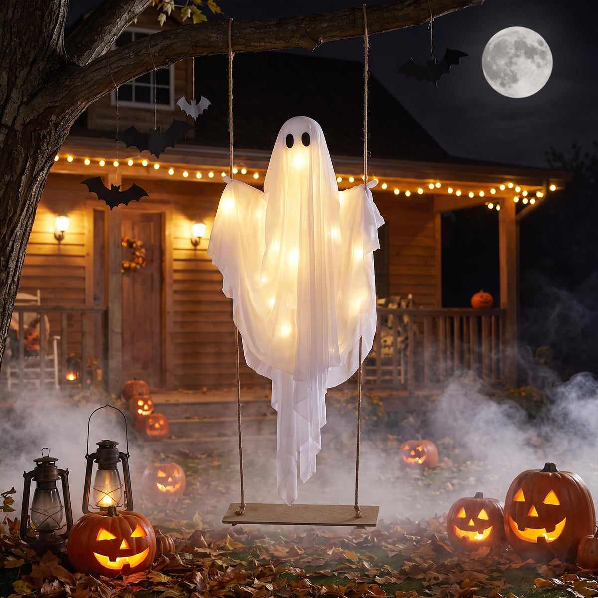 5 FT Halloween Hanging Swing Ghost Decoration with LED Lights