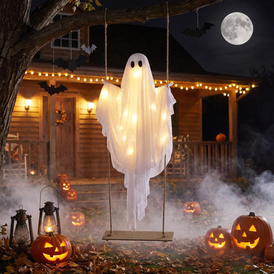 5 FT Halloween Hanging Swing Ghost Decoration with LED Lights