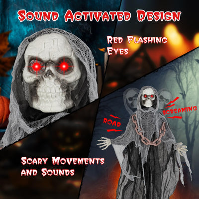 Lucktree 6.4 FT Halloween Animatronic Standing Grim Reaper, Halloween Decoration with Chain