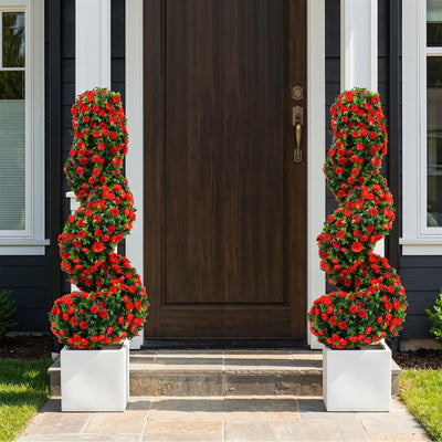 Lucktree 3FT Realistic Fake Rose Bushes Outdoor Faux Plants with Sun Protection & Ground Spikes Set of 2