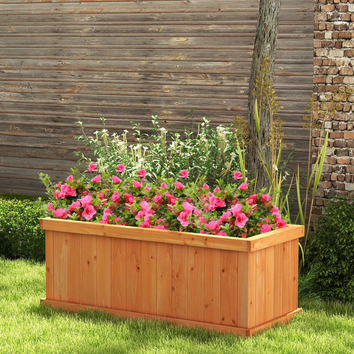 Lucktree Raised Garden Bed | 31”x14”x12” Wooden Planter Box with 4 Drainage Holes (1/2)