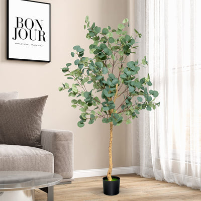 Lucktree 5.5ft Artificial Eucalyptus Tree, Tall Faux Eucalyptus Stems Fake Plants in Pot with 517 Silver Dollar Leaves
