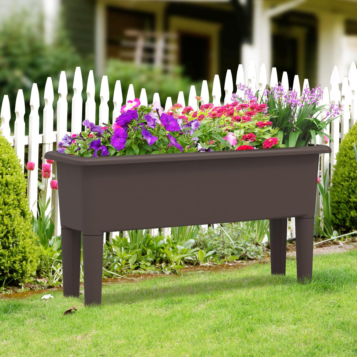 Lucktree Raised Garden Beds Outdoor Set of 2, Self-Watering Planter Box with Detachable Legs & Drainage Hole