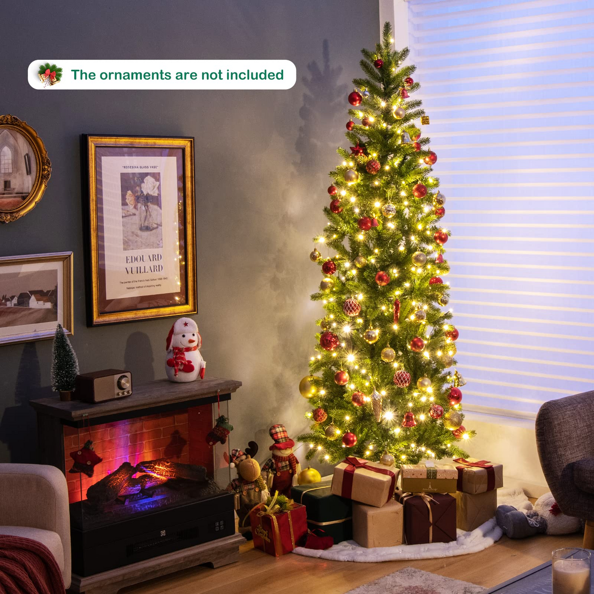 Lucktree 6ft / 7ft Pre-Lit Pencil Christmas Tree, Hinged Artificial Slim Tree with 648 PVC PE Branch Tips - LucktreeUS