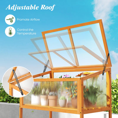 Lucktree Wood Cold Frame Greenhouse with Transparent Openable Roof & Slatted Shelf