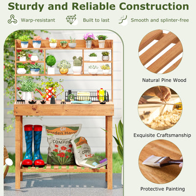 Lucktree Outside Solid Wood Potting Table with Flip-up Tabletop