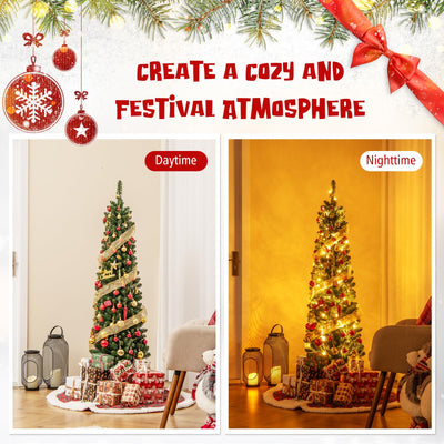 Lucktree Pre-Lit Slim Pencil Christmas Tree Slender Holiday Tree for Home Office Decoration