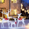 Lucktree 3-Piece Christmas Lighted Iridescent Reindeer Family Set with 215 Cold White LED Lights and Ground Stakes