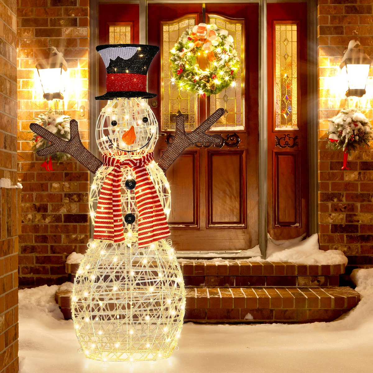 Lucktree Christmas Outdoor Lighted Snowman Yard Xmas Decorations and Zip Ties
