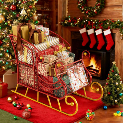 Lucktree Metal Christmas Santa Sleigh Basket