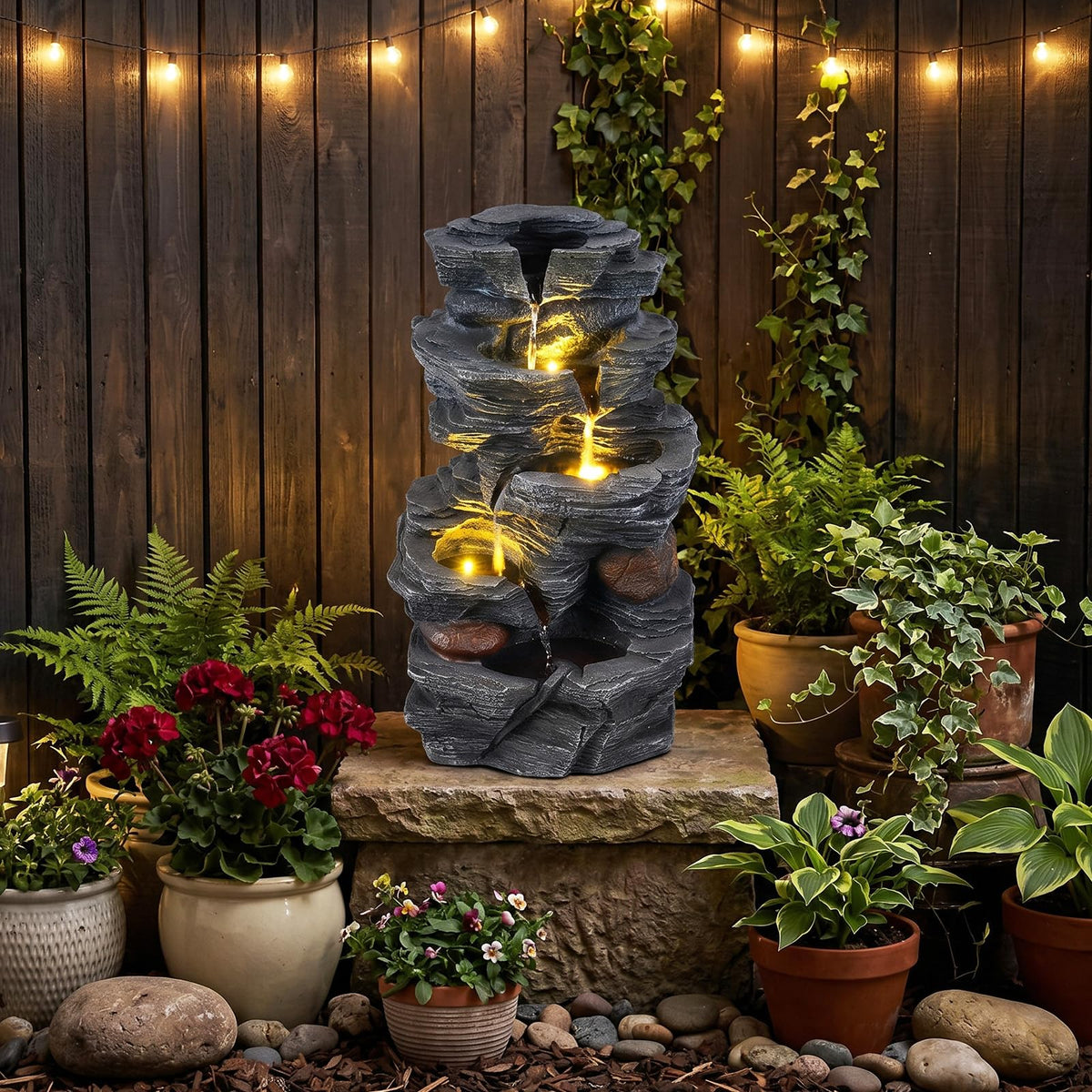 Lucktree 5-Tier Water Fountain Outdoor for Patio