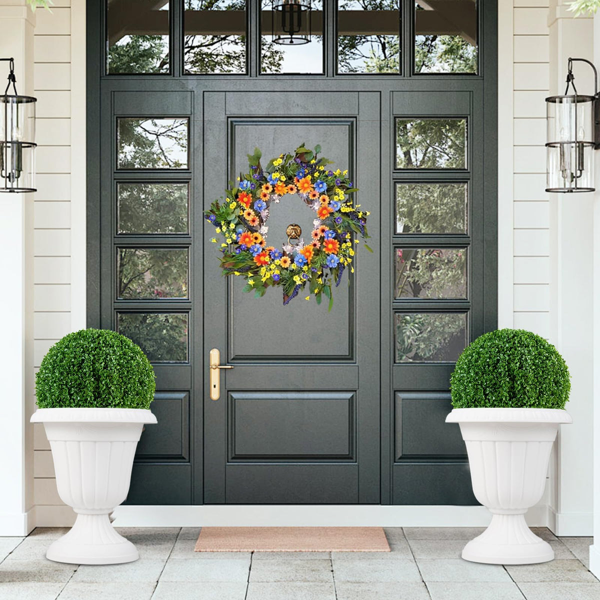 Lucktree 18" Tall Urn Plastic Flower Pots with Pedestal Base & Pre-Marked Drain Hole