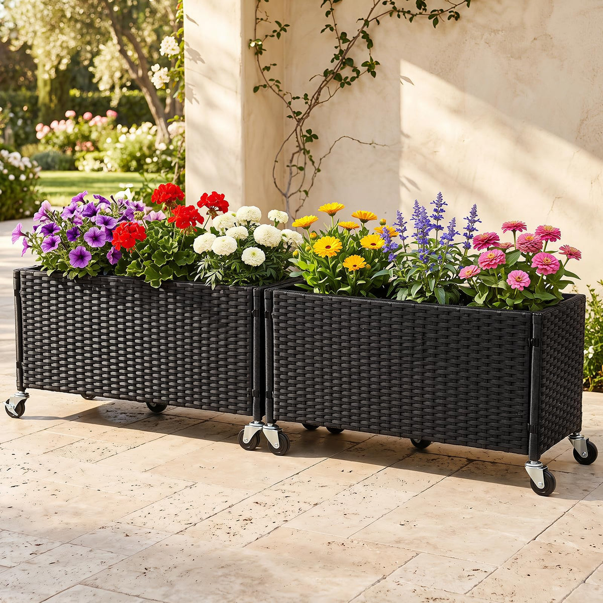 Lucktree 38"x12"x14" Wicker Raised Garden Bed w/Wheels (1/2)